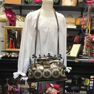 Embellished studded vintage top handle bag